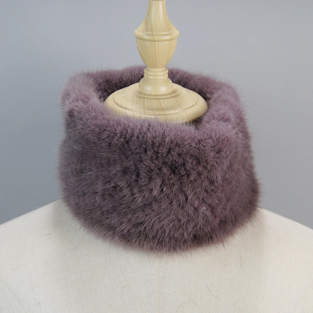 2025 New Women Winter Real Mink Fur Scarves headbands Good Elastic Knitted Natural Mink Fur Scarf Thick Warm Lady Fur Ring Shawl