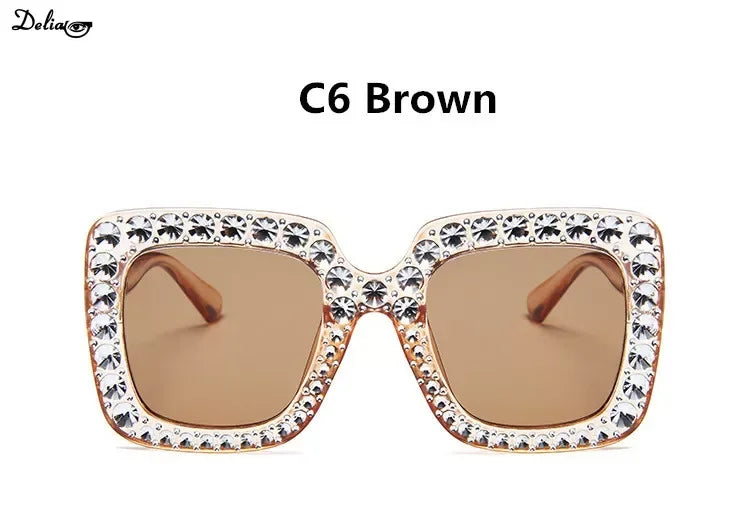 Glitter Women Sunglasses Brand Design Flash Square Shades Mirror Female Sun Glasses Bezel Bling Rhinestones