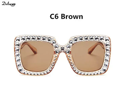 Glitter Women Sunglasses Brand Design Flash Square Shades Mirror Female Sun Glasses Bezel Bling Rhinestones