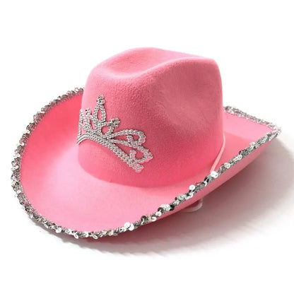 Pink Cowboy Hat Fluffy Feather Brim Cap With Crown Wild West Cowgirl Fancy Dress Costume Accessories Party Dress Up