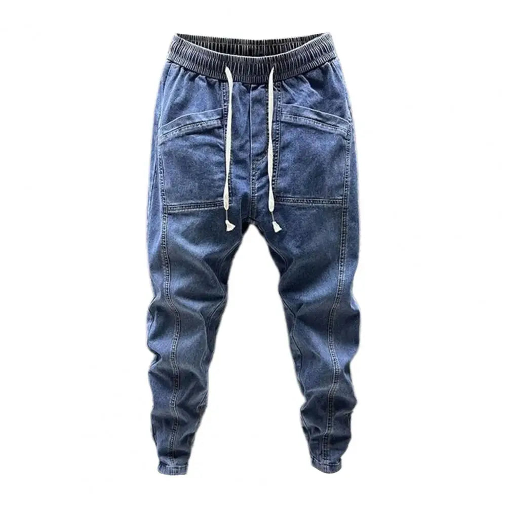 Elastic Waist Jeans Men's Elastic Drawstring Waist Denim Cargo Pants with Pockets Casual Spring Autumn for Men for Everyday