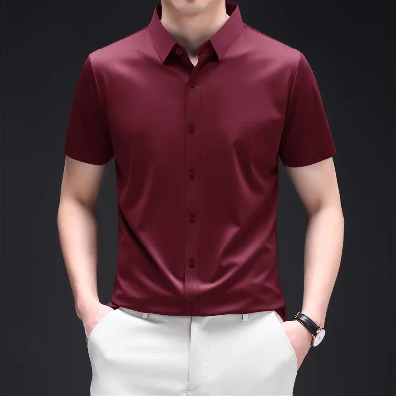 New Men's Business Casual Short Sleeved Solid Color Shirt Wrinkle Resistant Wrinkle Free Comfortable All Season Versatile Top