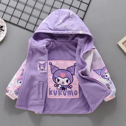 Kuromi Printed  Plush Hooded Jacket Kid Fashion Outerwear