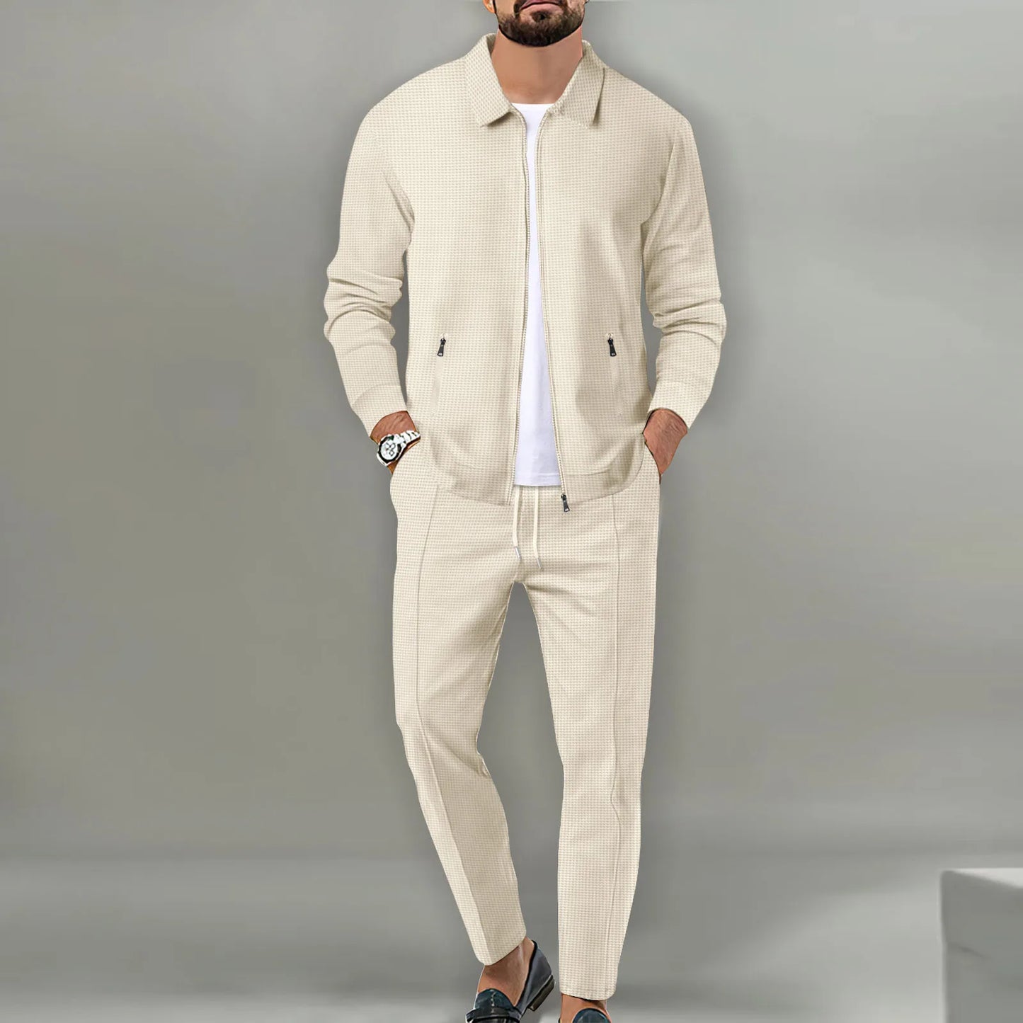 Spring And Fall's Best-Selling Men's Waffle Suit,Solid Color, Jacket And Pants, Seven Solors, S-3XL, Street-Style Men's Wear