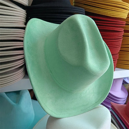 Western suede leather 7.5CM Western denim women's Fedora hat men's church jazz hat fashion travel party hat denim hat 2024
