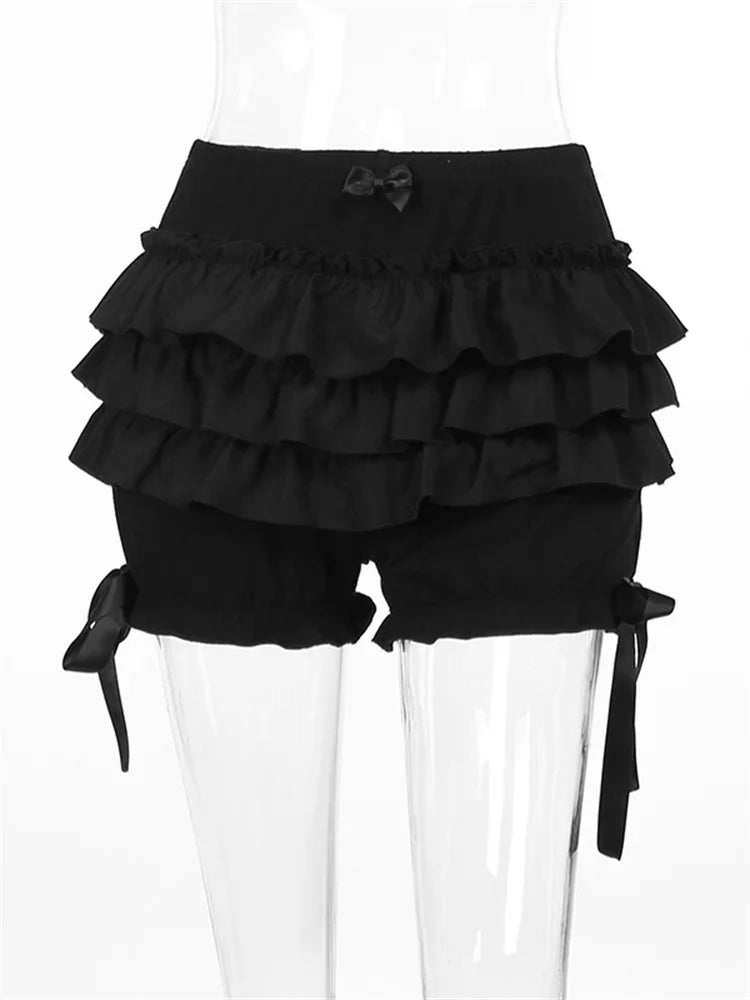 Women Ruffle Layered Bloomer Shorts Y2K Aesthetic Kawaii Gothic Short Pants Elastic Waist Summer Casual Shorts