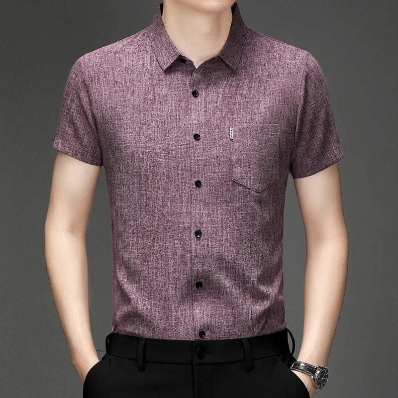 New Men's Business Casual Short Sleeved Printed Shirt with Wrinkle Resistance No Ironing Comfortable All Season Versatile Top