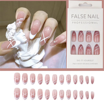 24pcs/Box Ballerina Nail Tip Purple with Design Manicure Patches Fresh Floral Almond False Nails Press on Med Nails Detachable
