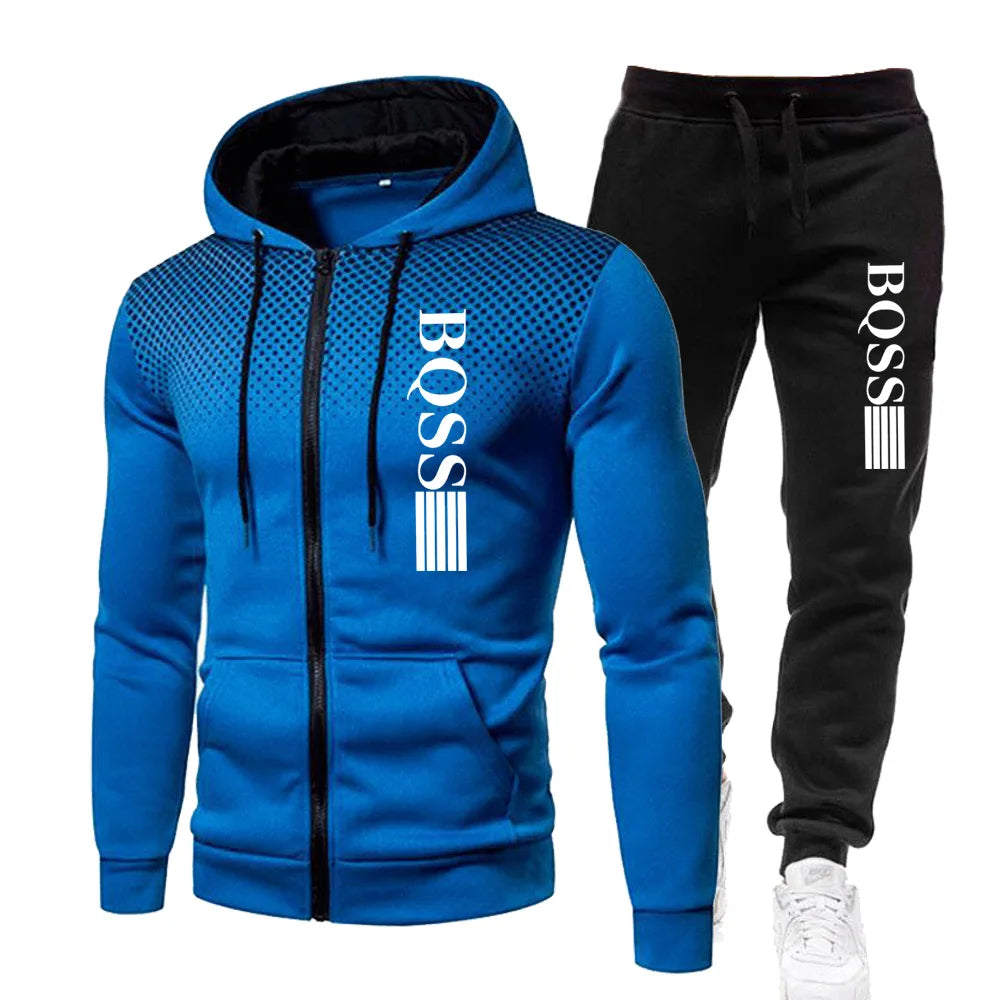 Men Clothing Spotted Sweatshirt Suit Hoodie and Pants Suit Mens Fashion Suits Men's Winter Clothes New Two Piece Set