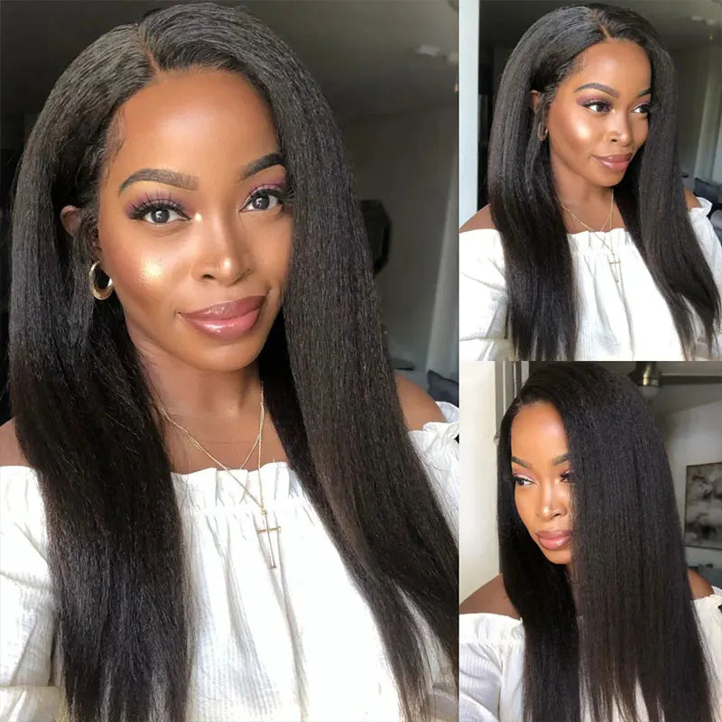 Kinky Straight 13x4 Lace Front Glueless Wig Wear and Go Glueless Yaki Human Hair Wigs Pre Plucked Brazilian Cheap Closure Wigs