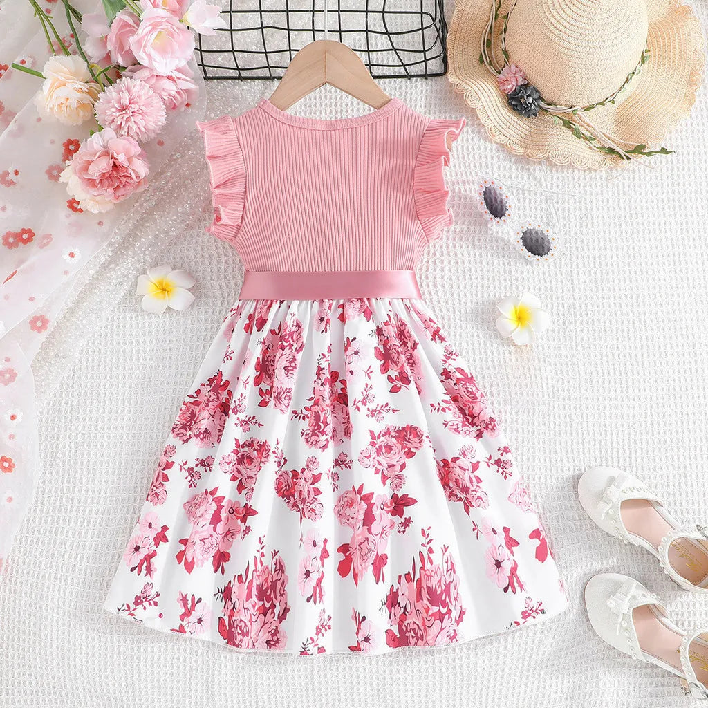 Dress For Kids 4-7 Years old Cotton Ruffled Sleeveless Floral Princess Dresses Ootd For Baby Girl