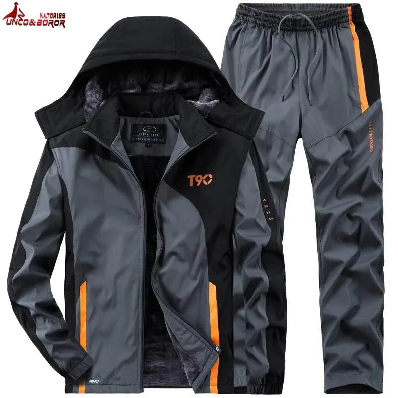 Autumn Winter Tracksuit Men Sets Sportswear Thick Warm Plus Velvet Sport Suit Hoodies+Sweatpants Men Brand Clothing Sweat Suit