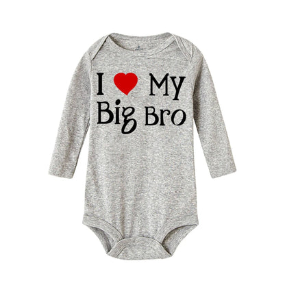 Heart Pattern&I Love My Big Brother Baby Jumpsuit Cute Newborn Long Sleeve Bodysuit Round Neck Girl Boy Jumpsuit As Gift To Baby