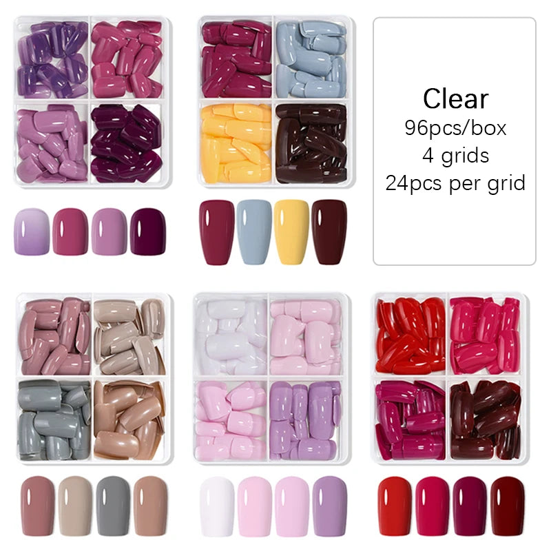 96pcs/box Pink Purple Fake Nails Acrylic Full Cover Nail Tips Ballet Wear Nail Press on Nails Mix Color DIY Manicure Tools