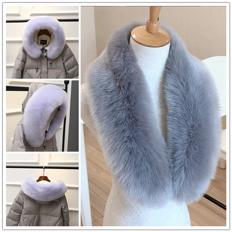 Women Faux Fox Fur Collar Fashion Winter Warm Shawl Collar Female Luxury Scarves Jackets Fur Coat Decor Shawl Clothes Accessorie