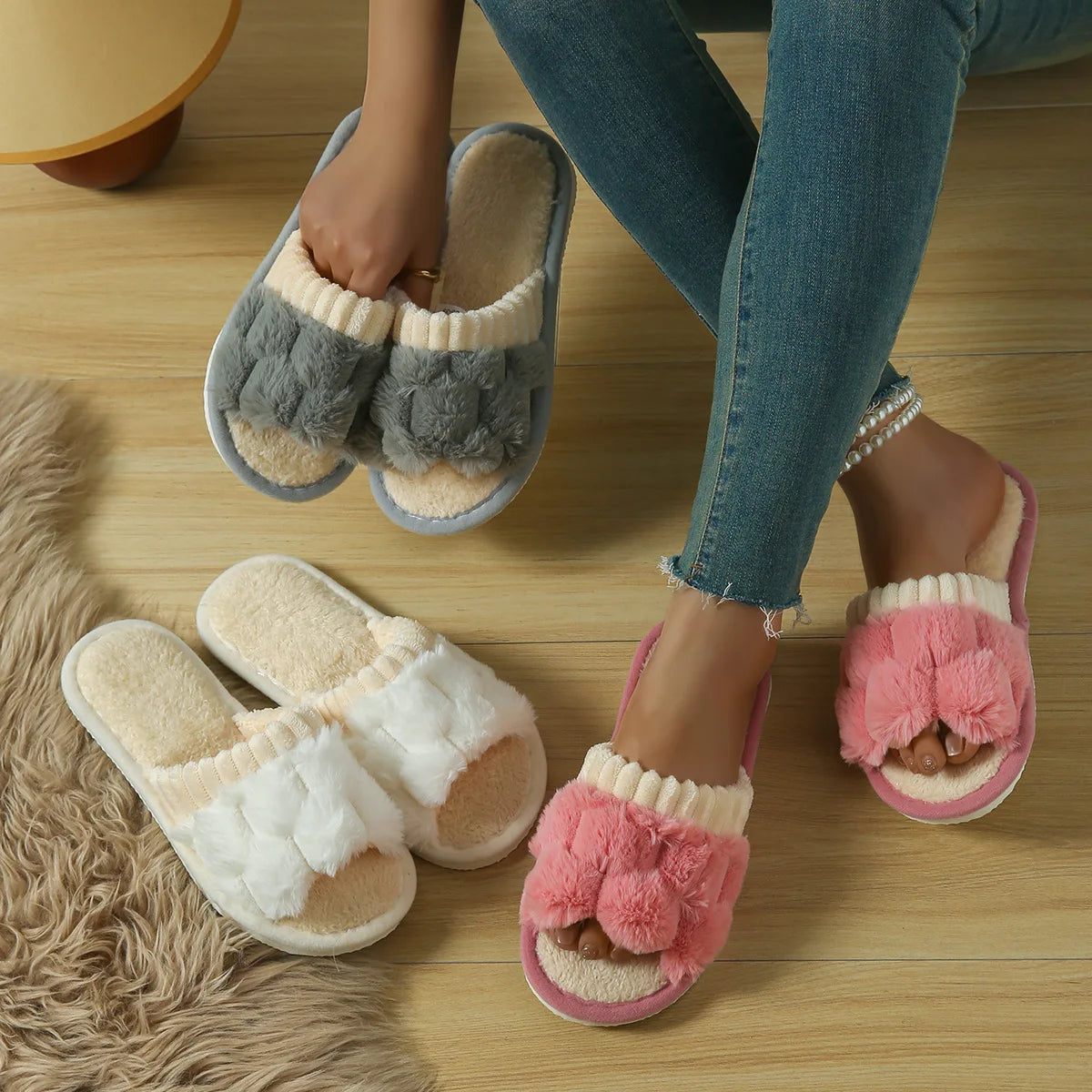 Slippers Cotton Plush Warm Female Light EVA Flat Bottom