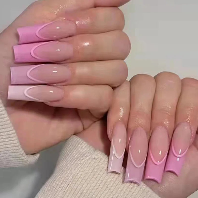 24Ps Super Long Ballet Wearable Fake Nails Blue Diamond Small Flower Press on Nail Stickers Finished Removable False Nail Pieces