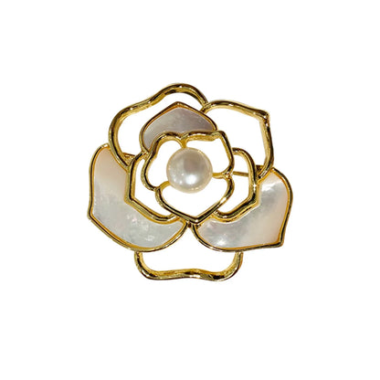 1PCS New Tulip Flower Golden Brooch Elegant Design Sense Rose White Stone Jewelry