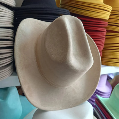 Western suede leather 7.5CM Western denim women's Fedora hat men's church jazz hat fashion travel party hat denim hat 2024