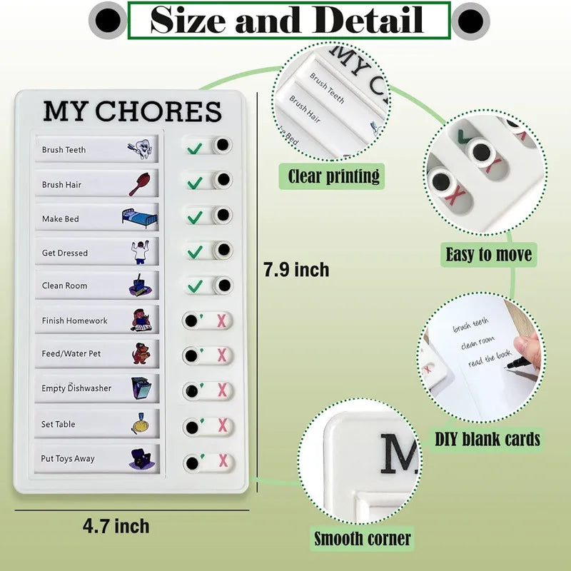 Reusable Chore Chart Planning Board Portable Memo Checklist Board for Kids Detachable Plastic Daily Task Schedule Reminder Chart