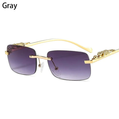 Square Rimless Sunglasses Women Men Cut Edge Golden Leopard Small Frame Sun Glasses Designer Retro Shade Eyewear UV400 oculos