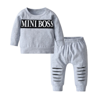 Toddler Baby Boys Casual Clothing Set for 0 to 2 Years Spring Autumn Letters Printed Long Sleeve Round Neck Top + Pants Outfit