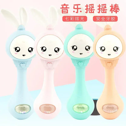 Baby Music Flashing Rattle Toys Rabbit Teether Hand Bells Mobile Infant Stop Weep Tear Rattles Newborn Early Educational Toy 18M