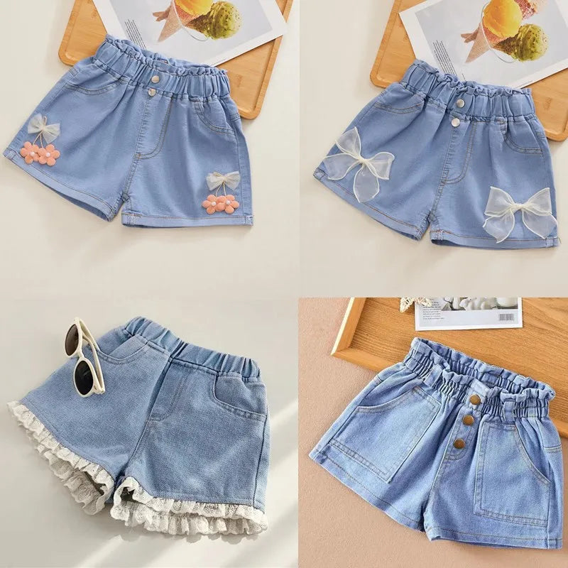 Korean Style Kid Short Denim Shorts for Girls Fashion Girl Short Princess Jeans Children Pants Girls Shorts Flower Girls Clothes