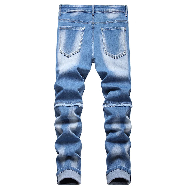 New Fashion Mens Cotton Ripped Jeans Casual Slim Skinny Blue Jeans Men Trousers Spring Male Stretch Hip hop Denim Pants