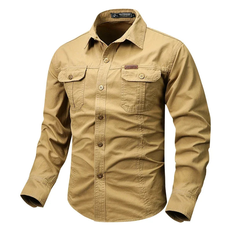 Spring Autumn Men Long Sleeve Cargo Cotton Shirts Man Breathable Casual Outdoor Polo Shirt Man Hike Safari Work Tactic Shirt 5XL