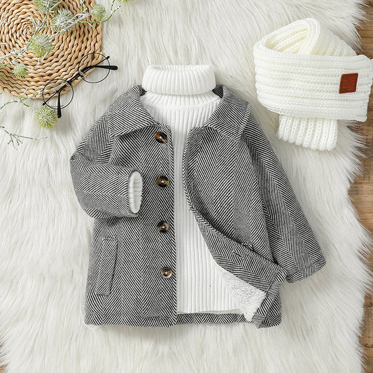 New  Baby Boys 1-3Y Fall/Winter Long Sleeve Plush Warm  Jacket With Button For Chinese Style Outdoor Wear
