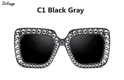 Glitter Women Sunglasses Brand Design Flash Square Shades Mirror Female Sun Glasses Bezel Bling Rhinestones