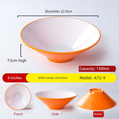 Melamine Rain-Hat Shaped Bowl Commercial Ramen Bowl River Snail Rice Noodle Bowl Noodle Restaurant Dedicated Noodles with Soy Sauce Wonton Pig's Knuckle Rice Spicy Hot Large Bowl