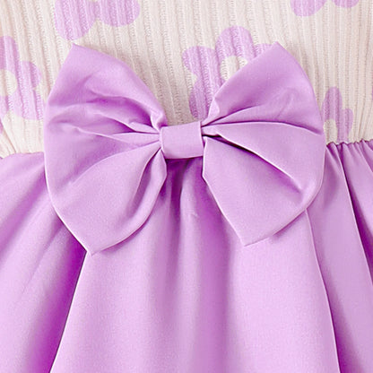 2PCS Autumn New Style 0-1 Year Old Girl Baby Sweet And Cute Round Collar Printed Long-Sleeved Dress + Hair Band