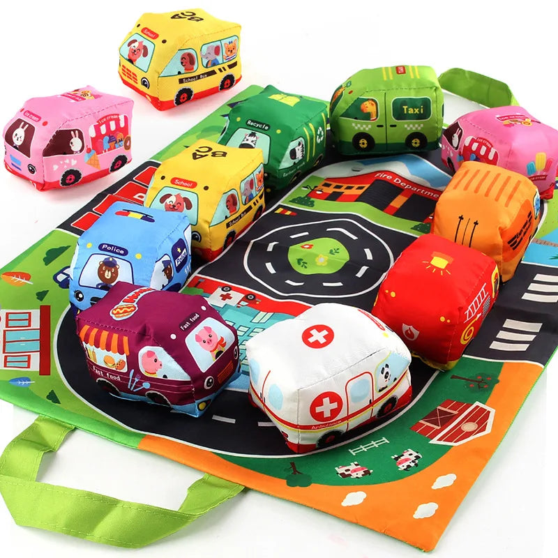 Baby fabric car model with storage bag carpet baby tear durable cloth book early education toy