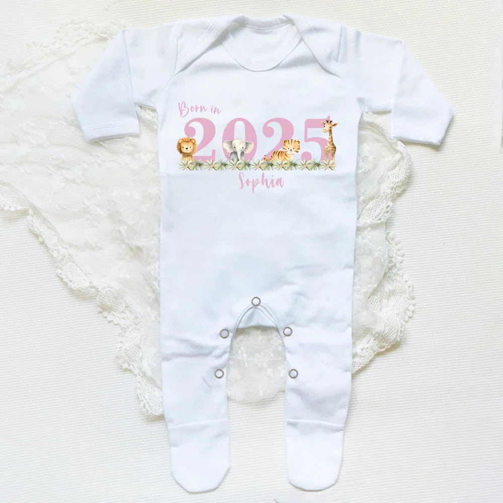 Custom Name Born in 2025 Print Infant Sleepsuit Long Sleeve Baby Romper Casual Pregnancy Announcement Jumpsuit Babys Birth Gifts