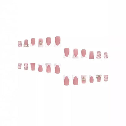 24Pcs Duck Nails Press Ons Diamond Flower Fashion Fake Nails Set Spice Girl Zebra-stripe Design Acrylic French False Nails Tips