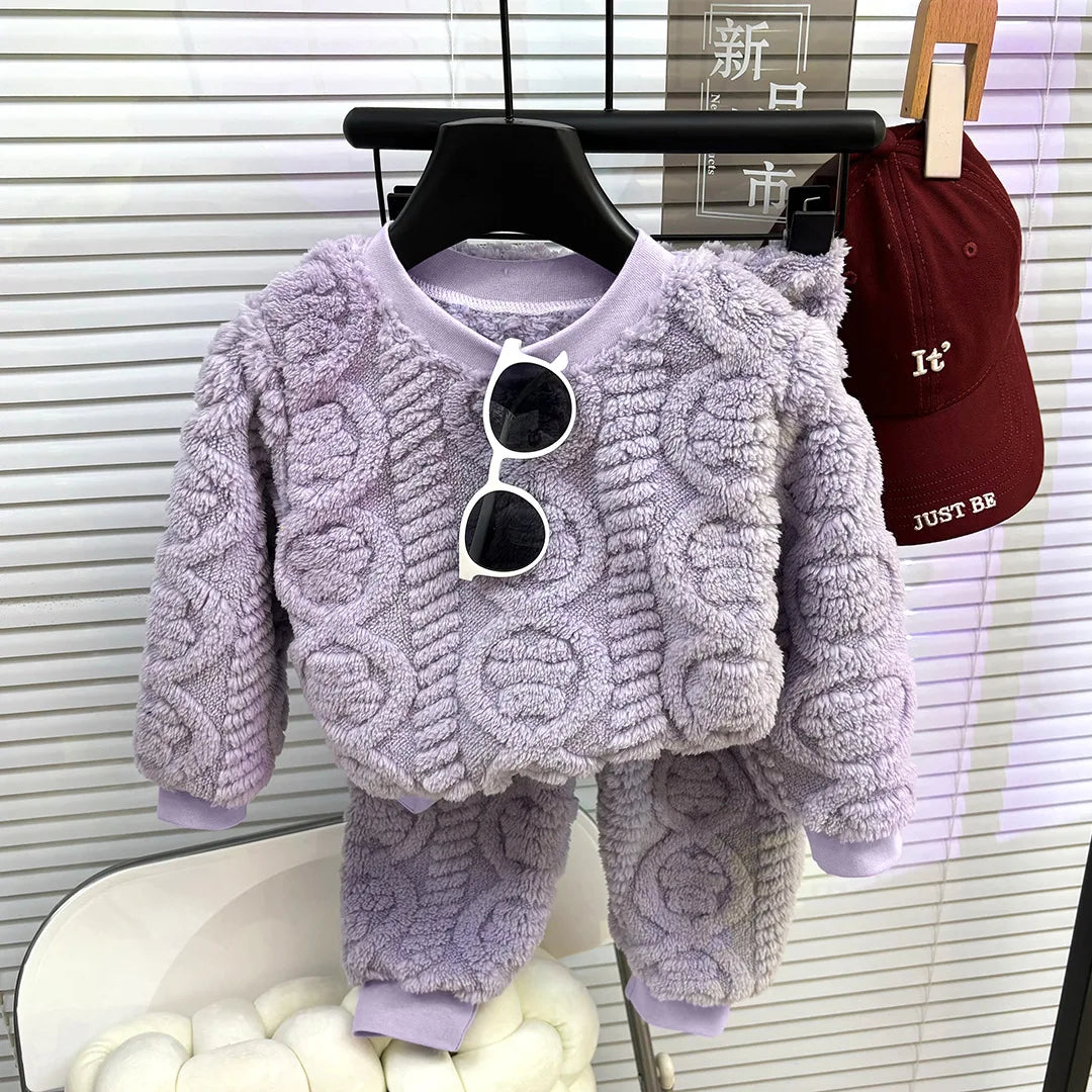 Children's Fall and Winter Facecloth Warm Pajamas Homewear Suit Boys Padded and Thickened Homewear Girls Thermal Underwear Set