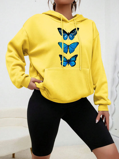 Creative Butterfly Design Print Women Hoodie New Street Casual Sweatshirt Fashion Fleece Hoody Pocket Comfortable Female Tops