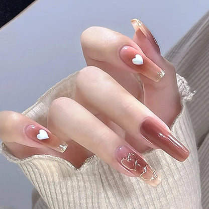 Ins Sweet Gradient Pink False Nail Patch Almond Glossy Korean Style Fake Nail Wearable 24pcs Artificiall Nails Free Shipping