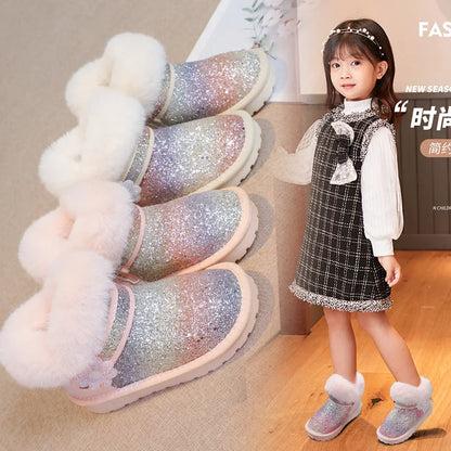 children shoes snow boots 2024 new winter warm plush cotton boots sequins comfortable anti slip fashion princess short boots