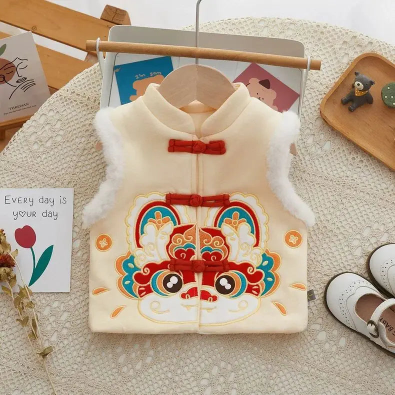 Children's Waistcoat Retro Warm and Versatile Vest for Boys Girls Baby Autumn and Winter Baby Cotton Vests Chinese Style