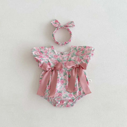 [Free Headband] Baby Romper Sweet Flower Jumpsuit Sweet Princess Baby Clothes 0-24 Months