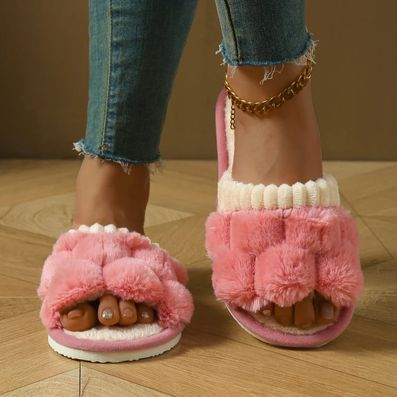 Slippers Cotton Plush Warm Female Light EVA Flat Bottom