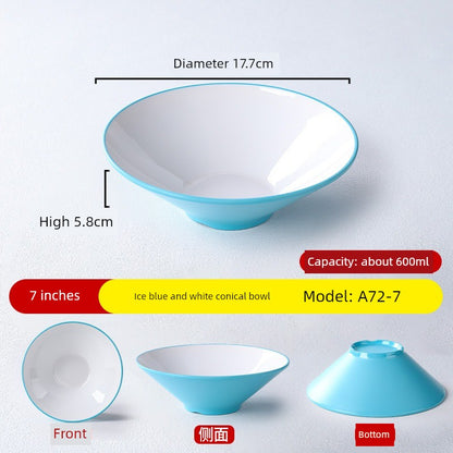 Melamine Rain-Hat Shaped Bowl Commercial Ramen Bowl River Snail Rice Noodle Bowl Noodle Restaurant Dedicated Noodles with Soy Sauce Wonton Pig's Knuckle Rice Spicy Hot Large Bowl