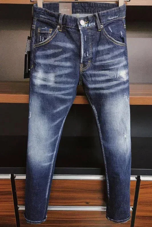 Mens Ripped Jeans Quality Male Classic Luxury Brand Blue Denim Pants Men Street Fashion Slim Fit Stretch Skinny Jeans Size 44-54