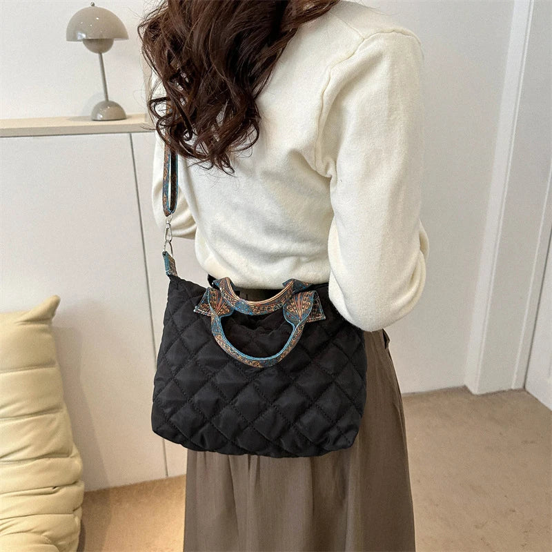 Lingge Quilted Padded Large Tote Nylon Women Handbags