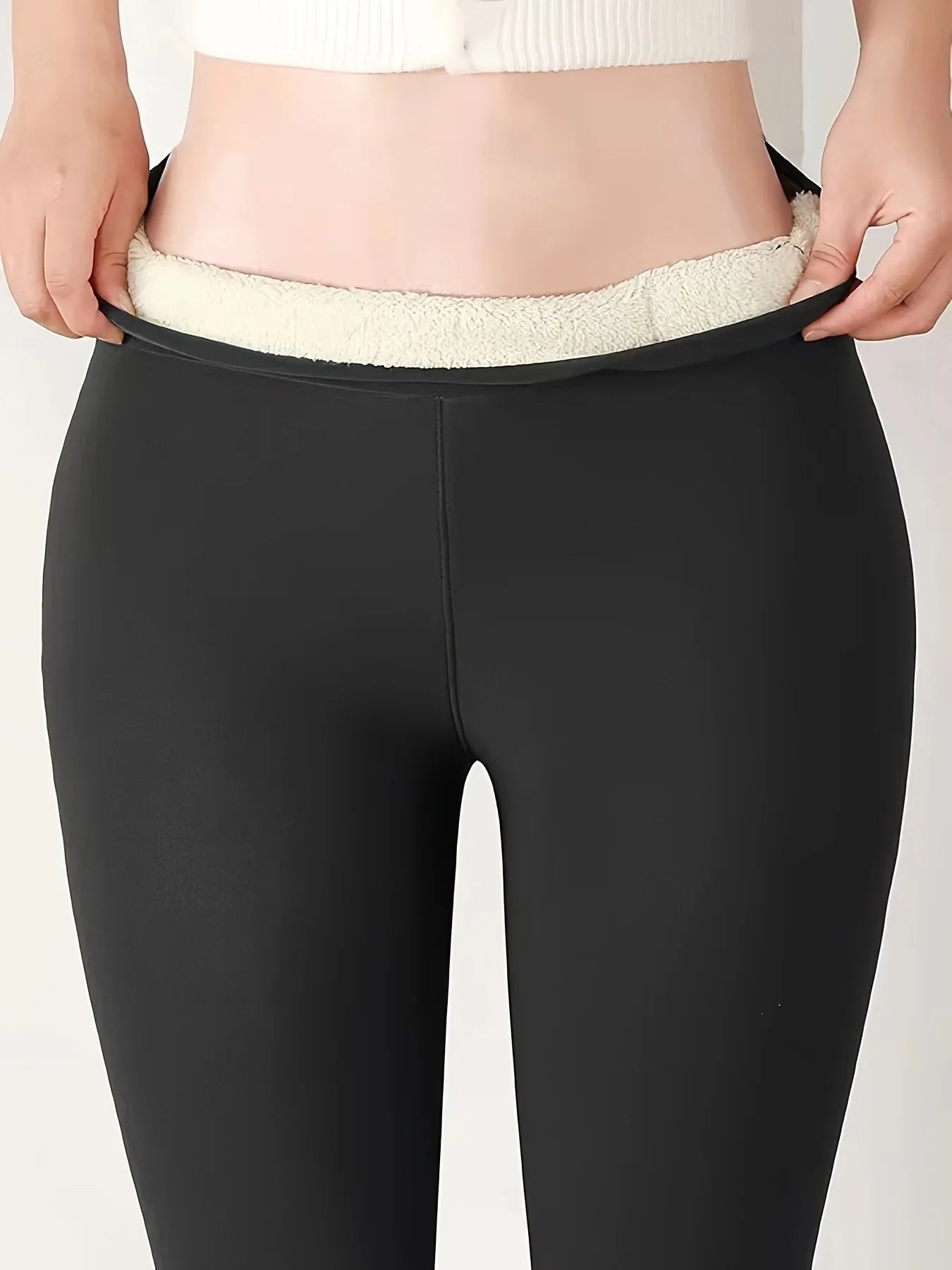 Stylish women's warm commuter high-waisted leggings Solid color simple all-in-one comfort with elastic pants leggings