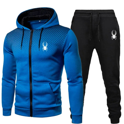 Two piece men's sports suit, jogging suit, sports suit, hooded sweatshirt, zipper sweatshirt+sports pants, autumn and winter men