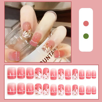 24Pcs Short Round Head Ballet Manicure Press On Nail Full Cover Artificial Coffin Fake Nails Wearing Reusable False Nails Art